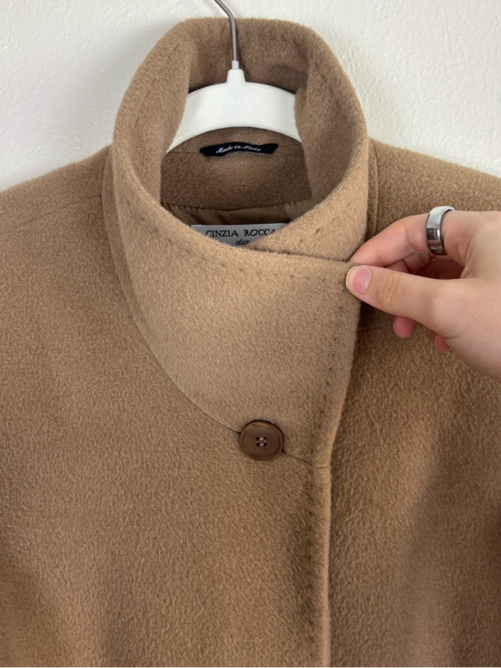 Cinzia Rocca Long Coat Baby Alpaca & Wool Women’s Size US 12 Brown Pockets - Picture 5 of 7